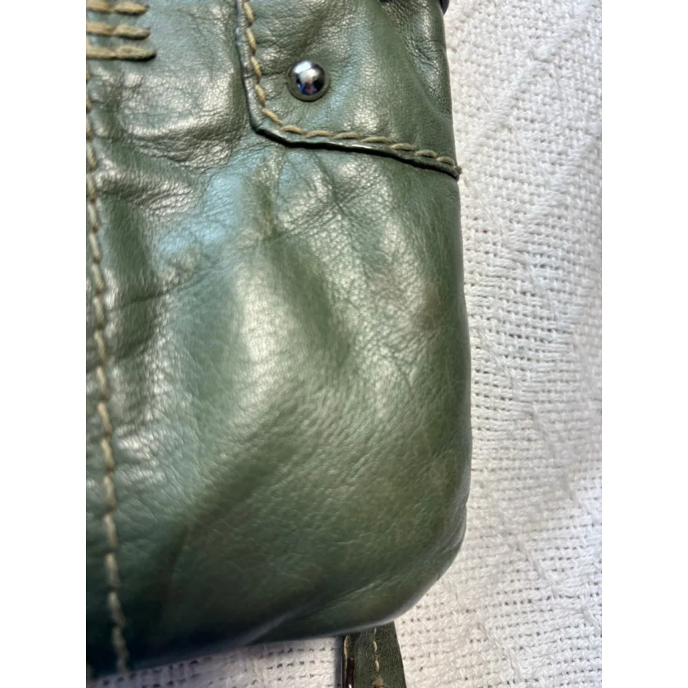 Vintage Tignanello Olive Green Italian Leather Crossbody with Buckle Accent